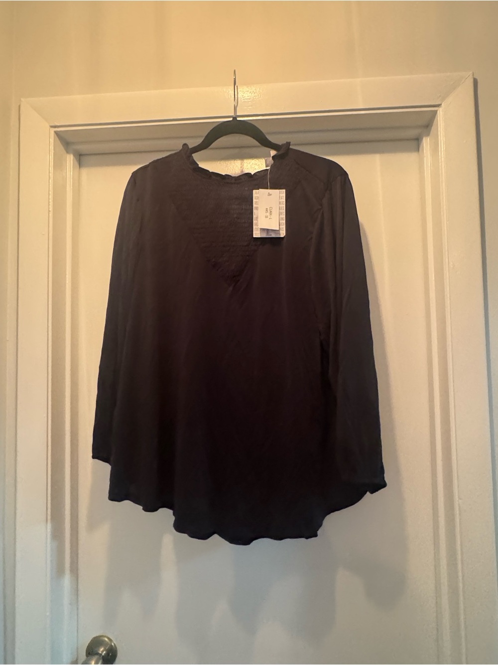 Womens Black Long-Sleeve Clara Smock Top